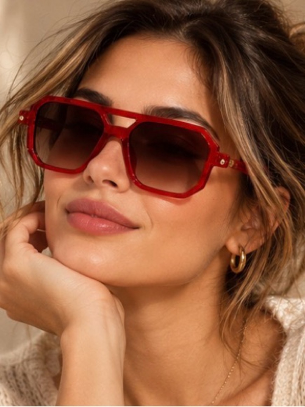 Red Oversized Aviator Sunglasses Gradient Lens